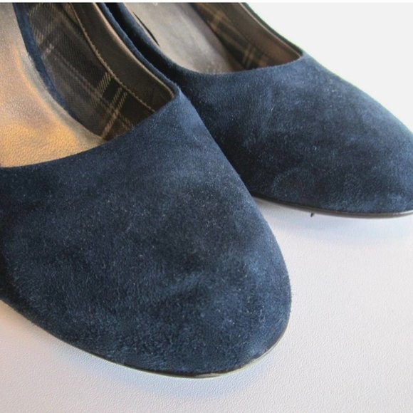 $295 Italy AQUATALIA 8 TINA navy BLUE suede HEELS PUMPS weatherproof shoes w/BOX - Picture 5 of 8